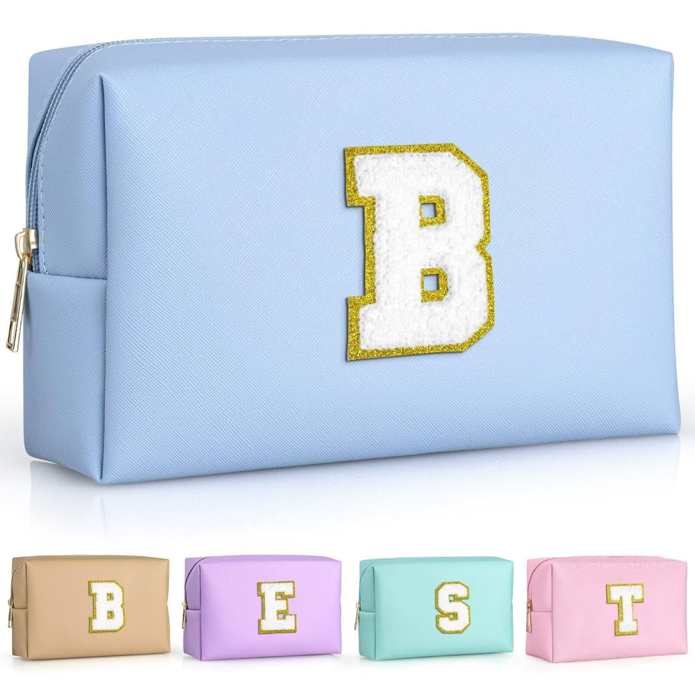 TOPEAST Preppy Patch Makeup Bag sky blue with personalized patch and stylish label