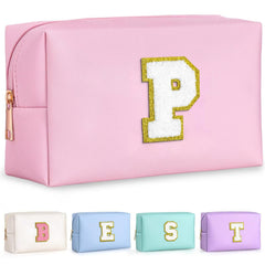 TOPEAST Preppy Pink Chenille Patch on makeup bag adds personalized style.