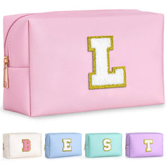 TOPEAST travel makeup bag with pink glitter chenille patch, portable on the go
