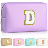 TOPEAST Preppy makeup bag with chenille patch and gold zipper