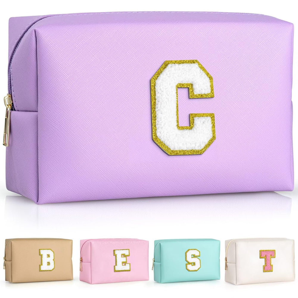 TOPEAST purple makeup bag with monogram patch for a personalized travel essential.