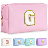 TOPEAST travel makeup bag pink front view for organized cosmetics on the go.