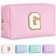 TOPEAST travel makeup bag pink front view for organized cosmetics on the go.