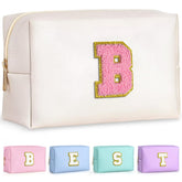 TOPEAST Pearly White travel cosmetic bag front view highlighting compact portability.