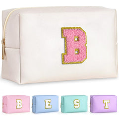 TOPEAST Pearly White travel cosmetic bag front view highlighting compact portability.