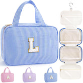 TOPEAST travel hanging toiletry bag blue L with hook keeps cosmetics organized on trips