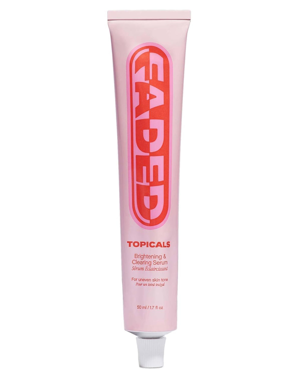Topicals Faded serum bottle closeup highlighting brightening formula for even skin tone