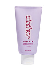 Topicals Slather exfoliating body serum bottle close-up for smoother skin.