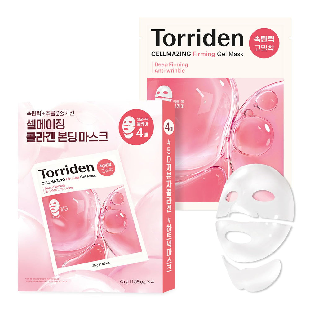 Torriden CELLMAZING embossed gel mask on face and neck delivers cooling, snug coverage.