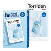 Torriden DIVE IN mask sachet packaging for deep hydration and soothing daily use.