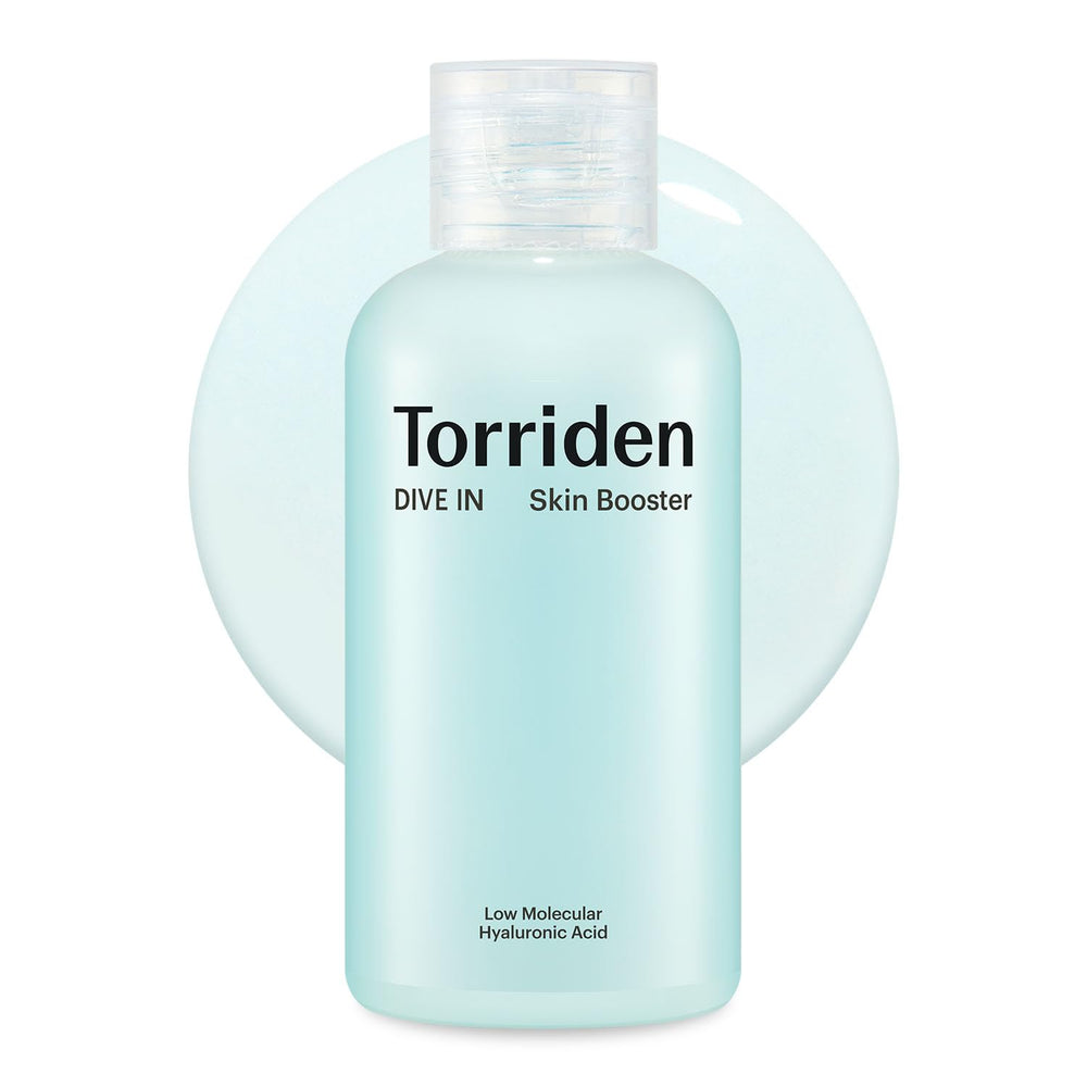 Torriden Dive In Skin Booster bottle shows hydration-ready packaging for dry skin.