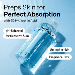 Torriden Dive in Toner bottle back reveals vegan, clean beauty promises.