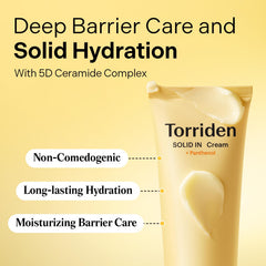 Torriden SOLID IN Ceramide Cream 5D complex close-up highlights advanced moisture retention.