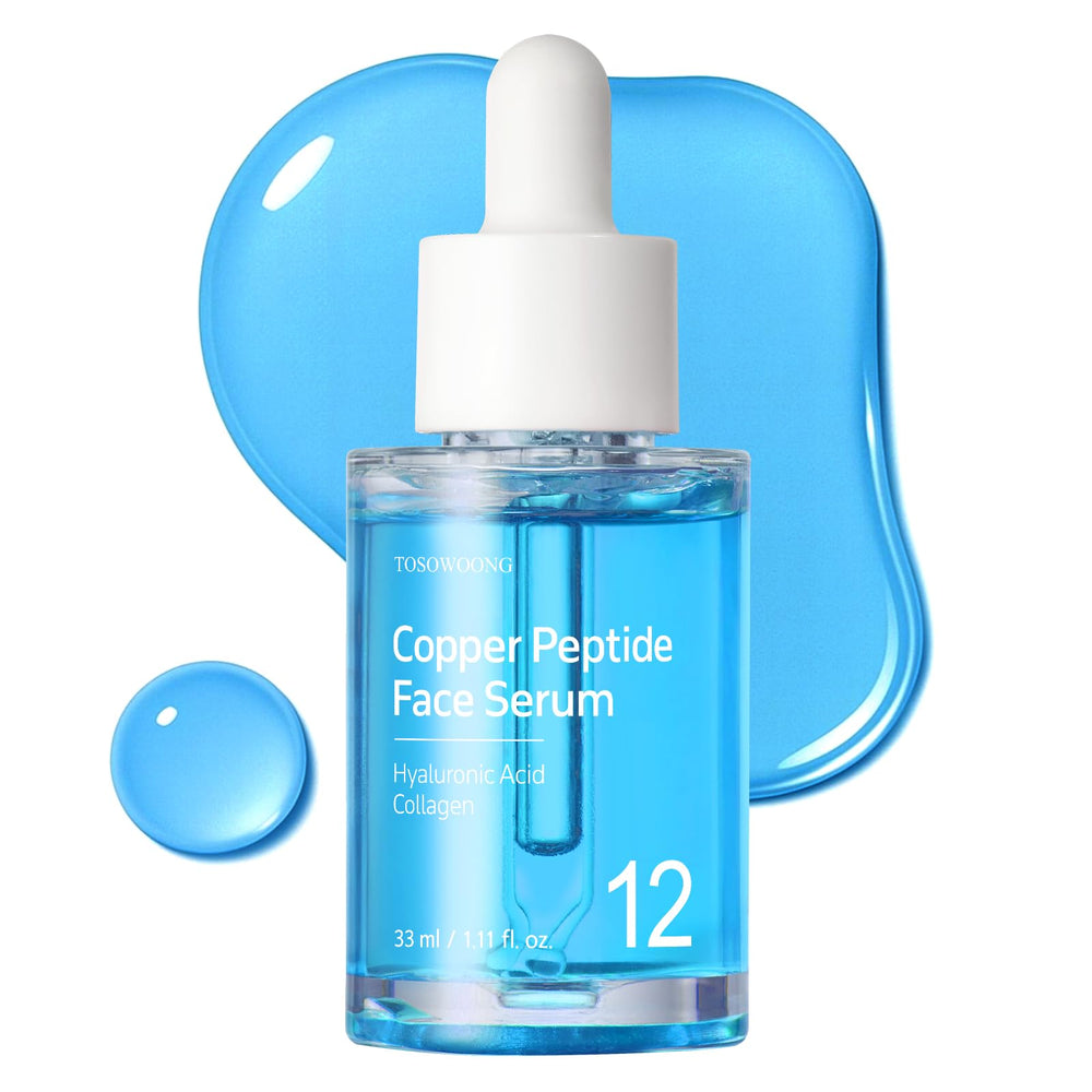 TOSOWOONG Copper Peptide Serum bottle with firming formula on display.
