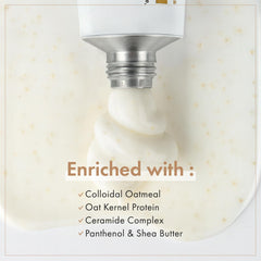TOSOWOONG Real Oatmeal Relief Cream texture close-up shows lightweight non-greasy feel.