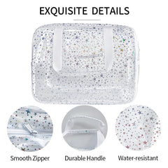 TotePrint holographic star cosmetic bag close-up of transparent material and pattern