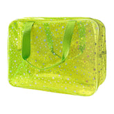 TotePrint Yellow Star large cosmetic bag front view highlighting durable zipper and style for daily makeup storage