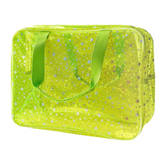 TotePrint Yellow Star large cosmetic bag front view highlighting durable zipper and style for daily makeup storage