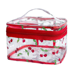 TotePrint Cherry Clear cosmetic bag showing transparent design for quick item visibility