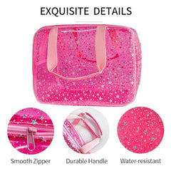 TotePrint hot pink star bag material closeup shows durable waterproof PVC for everyday use.