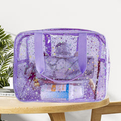 TotePrint Twinkle Star makeup bag back view highlights slim profile for easy packing