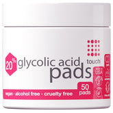 TOUCH 20% glycolic acid pads close-up showing saturated texture for exfoliation.