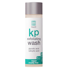 TOUCH KP body wash bottle with glycolic foam helps refine texture and exfoliate skin.