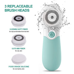 TouchBeauty 3 brush heads closeup highlights versatile cleansing and gentle exfoliation for all skin types.