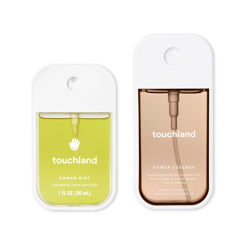Touchland Vanilla Blossom hand sanitizer bottle with a fast-absorbing travel formula.