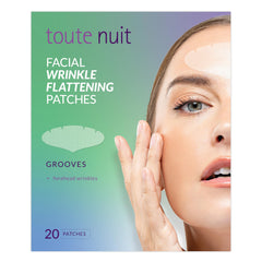 Toute Nuit wrinkle patches on forehead for maximum coverage and smoothing.