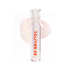 Tower 28 ShineOn Lip Jelly Magic hero application on lips delivers hydrating, non-sticky shine.
