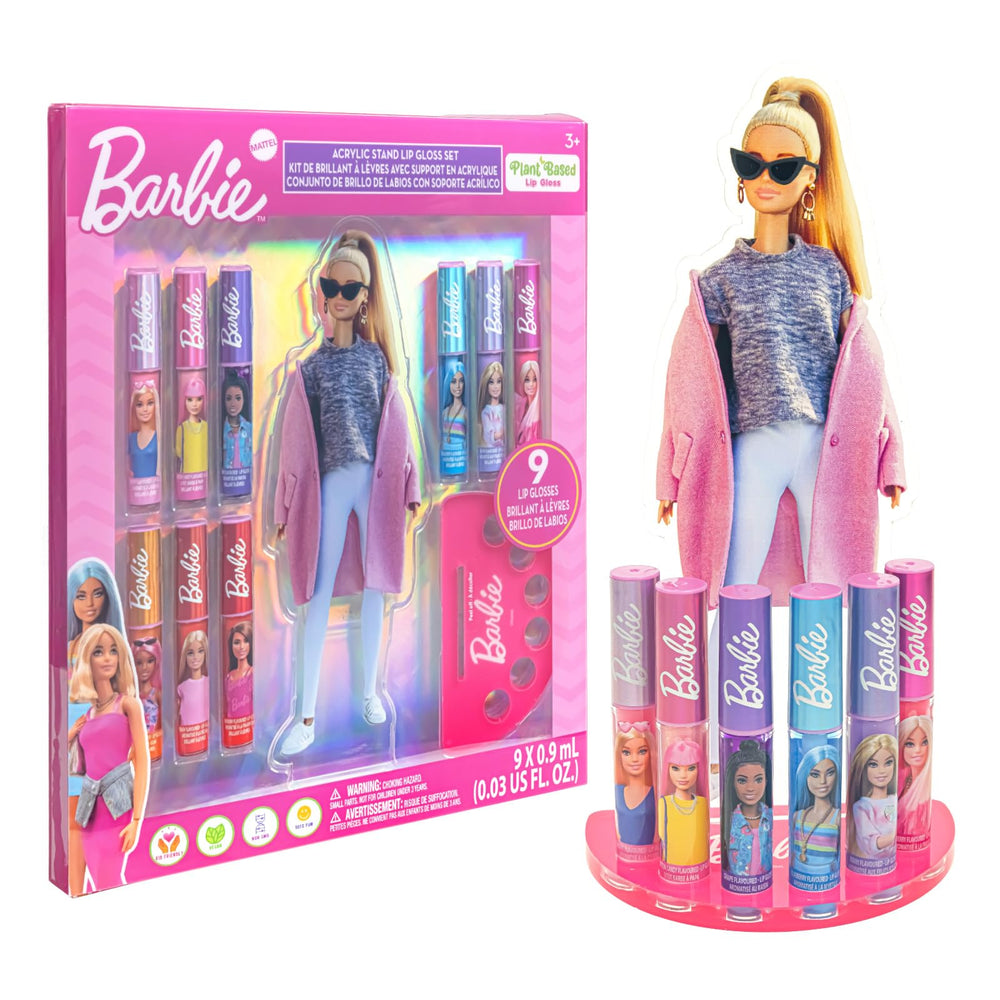 Townley Girl Barbie brillo labial con conjunto acrilico para exhibición y almacenamiento ordenado.