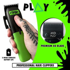 TPOB Play blade close-up highlights oil reservoir for smoother, consistent cuts.