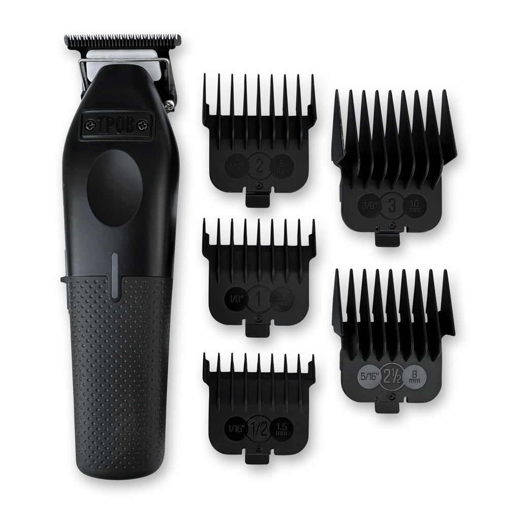 TPOB Play professional barber trimmer in black front view for precise grooming.