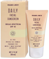 Trader Joe’s Daily Facial Sunscreen invisible gel texture offers oil-free SPF 40 protection