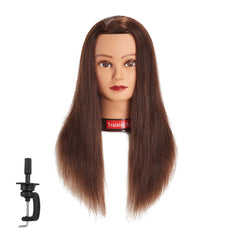 Traininghead brown mannequin head close-up shows long hair for practice sessions.