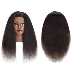 Traininghead table clamp stand shown with mannequin head for secure hands-free styling.