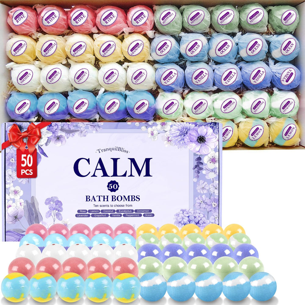 TranquilBliss bath bombs with rose packaging offer relaxing floral spa vibes