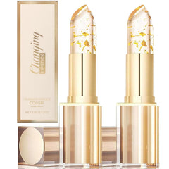 2Pcs transferproof color-changing lipstick tube demonstrates durable color for all-day wear.