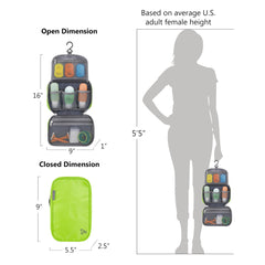 Travelon compact hanging toiletry kit interior with three mesh pouches organizing bulky items