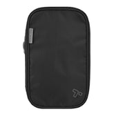 Travelon compact hanging toiletry kit open view shows mesh pockets for quick access