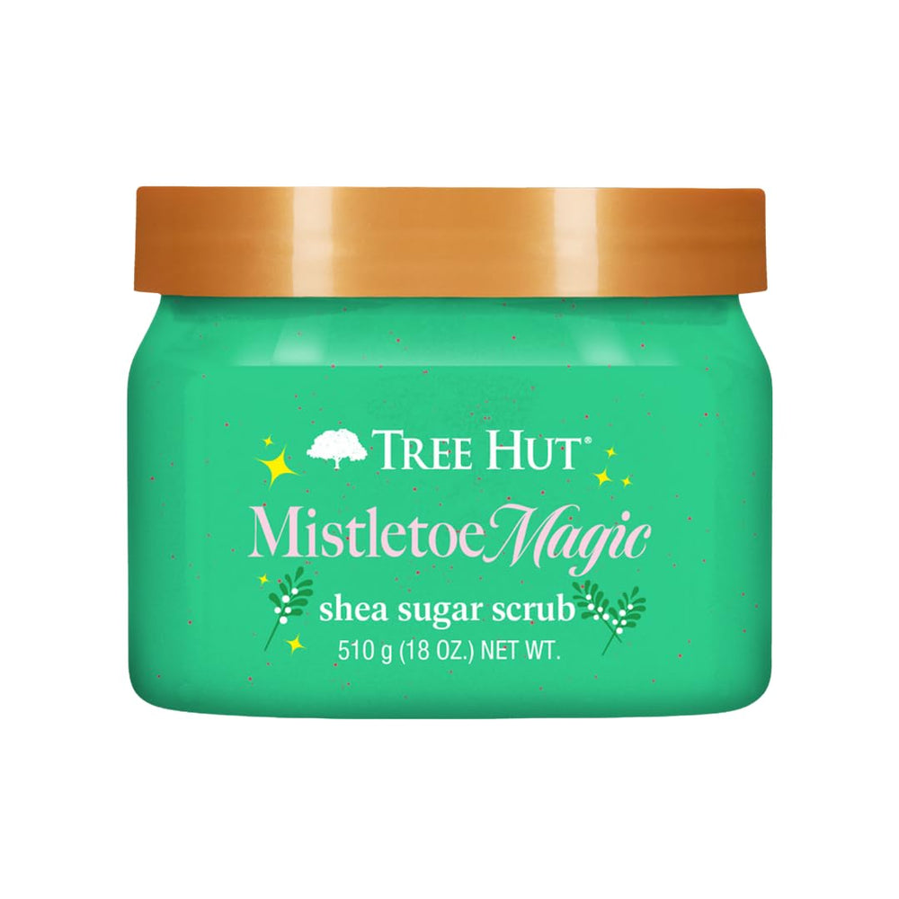 Tree Hut Mistletoe Magic Scrub tub closeup showcases creamy texture for radiant skin prep