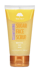 Tree Hut Nourishing Banana & Oat Face Scrub bottle—pore-cleansing action and smooth skin preparation.