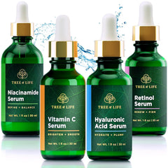 Tree of Life Beauty facial skincare set packaging highlights premium four-serum regimen for everyday skin vitality