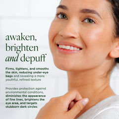 Tree of Life Caffeine Eye Serum ingredients close-up with hyaluronic acid and peptides for plump under-eye skin