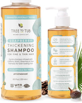 Tree to Tub Biotin Fine Hair Thickening Shampoo bottle highlights argan oil for added volume