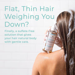 Tree to Tub Biotin Fine Hair Thickening Shampoo pump demonstrates easy, mess-free application