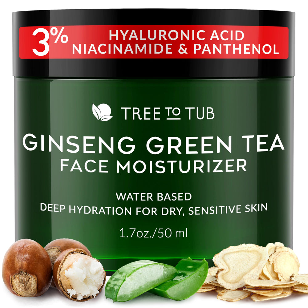 Tree to Tub Hydrating Face Moisturizer bottle-front shows quick-absorb hydration for sensitive skin.