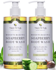 Tree to Tub unscented body wash bottle highlighting fragrance-free formula for sensitive skin care