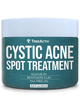 TreeActiv cystic acne spot treatment tube closeup showing sulfur blend for blemish control.